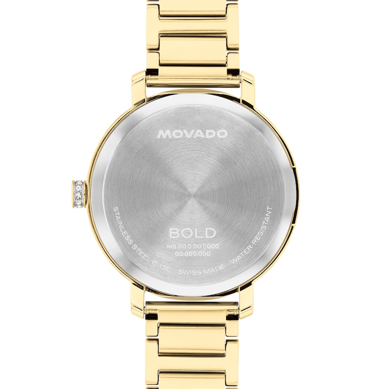 Ladies' Movado BOLD Evolution 2.0 Gold-Tone Stainless Steel Watch with Crystal Bezel (Model: 3601225)