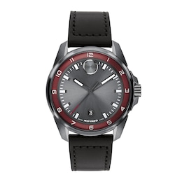 Men's Movado BOLD Verso S Gray IP Stainless Steel Watch with Black Leather Strap (Model: 3601388)
