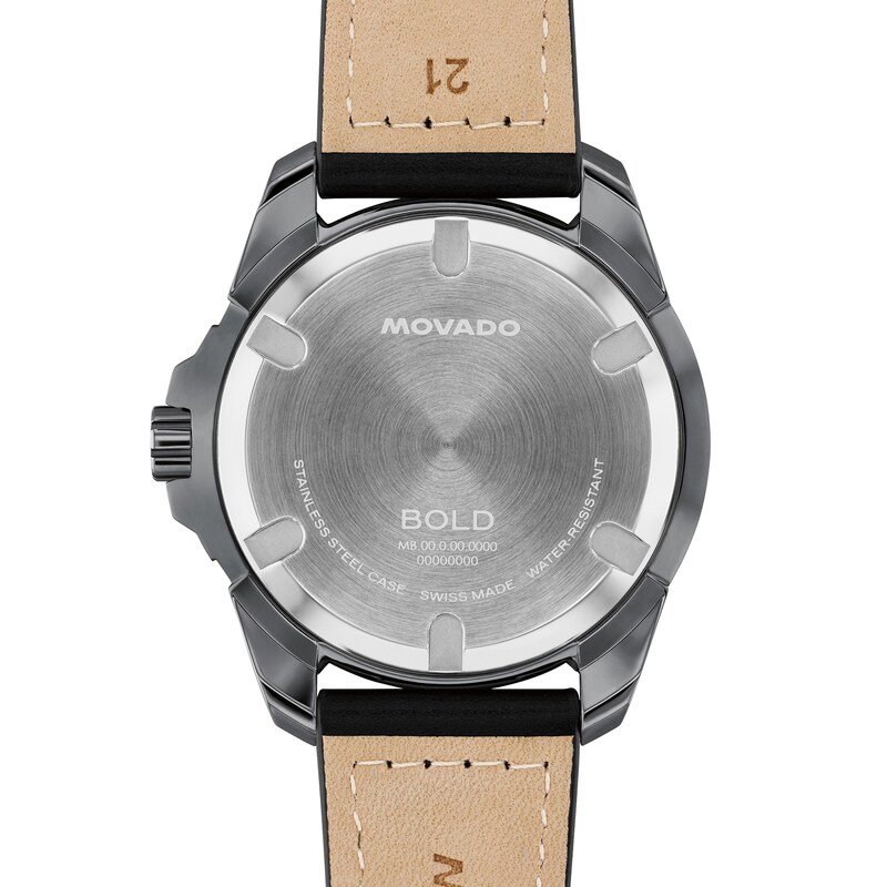 Men's Movado BOLD Verso S Gray IP Stainless Steel Watch with Black Leather Strap (Model: 3601388)