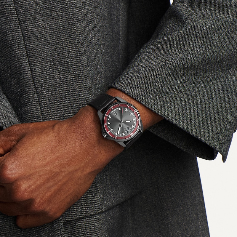 Men's Movado BOLD Verso S Gray IP Stainless Steel Watch with Black Leather Strap (Model: 3601388)