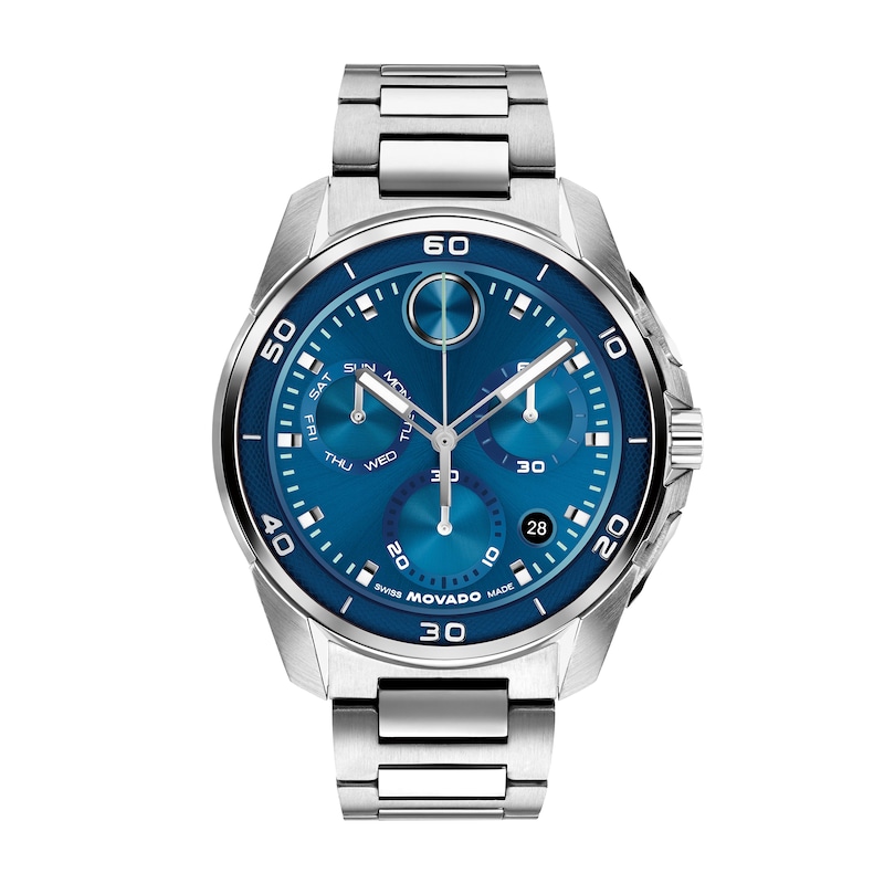 Men's Movado BOLD Verso S Chronograph Stainless Steel Watch with Blue Dial (Model: 3601395)