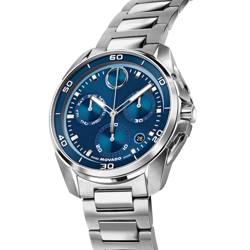 Men's Movado BOLD Verso S Chronograph Stainless Steel Watch with Blue Dial (Model: 3601395)