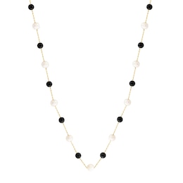 EFFY™ Collection Cultured Pearl and Black Onyx Station Necklace in 14K Gold - 18"