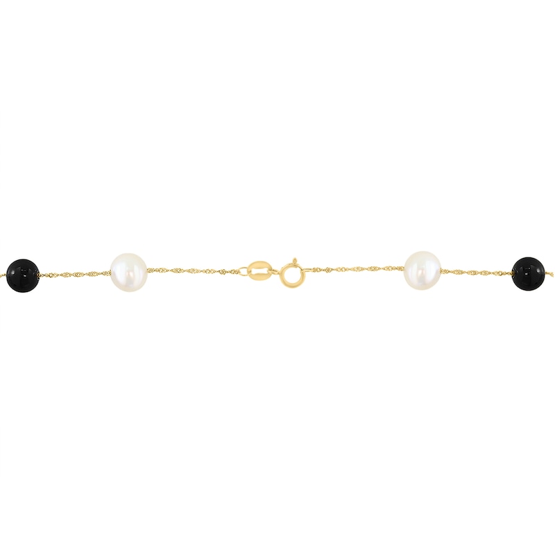 EFFY™ Collection Cultured Pearl and Black Onyx Station Necklace in 14K Gold - 18"