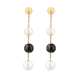 EFFY™ Collection Cultured Pearl and Black Onyx Drop Earrings in 14K Gold