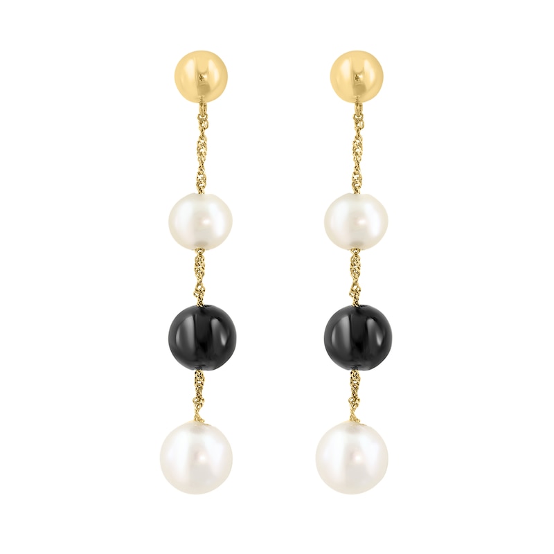 EFFY™ Collection Cultured Pearl and Black Onyx Drop Earrings in 14K Gold