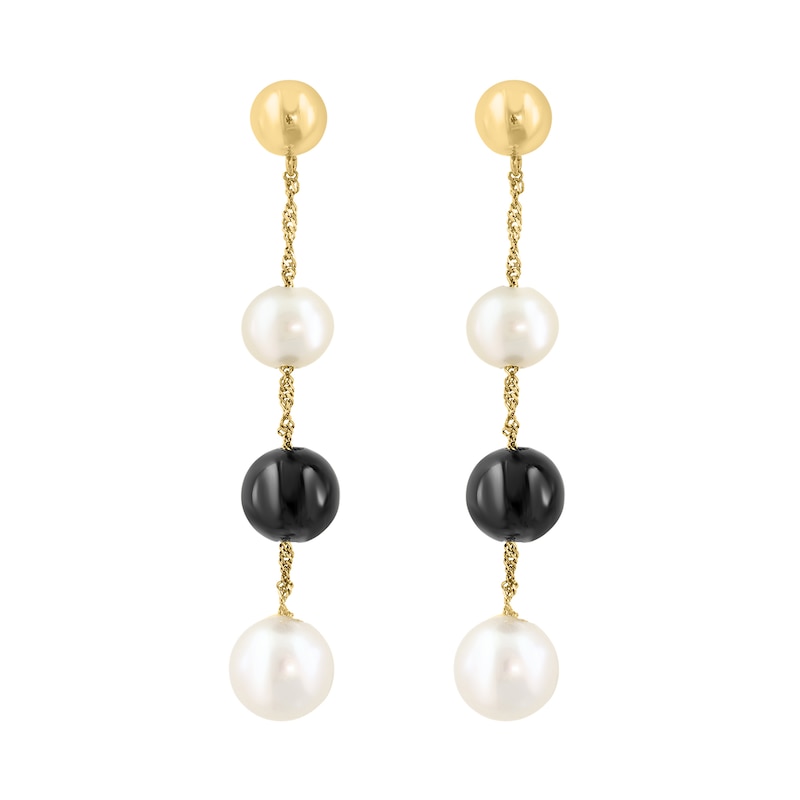EFFY™ Collection Cultured Pearl and Black Onyx Drop Earrings in 14K Gold