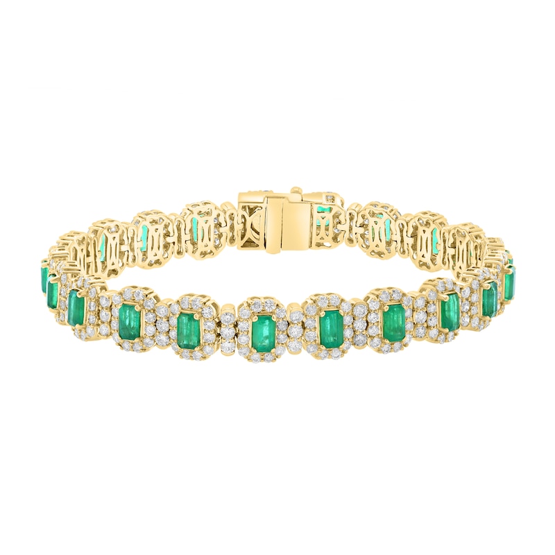 EFFY™ Collection Emerald-Cut Emerald and 6.00 CT. T.W. Diamond Frame Bracelet in 14K Gold - 7.5"