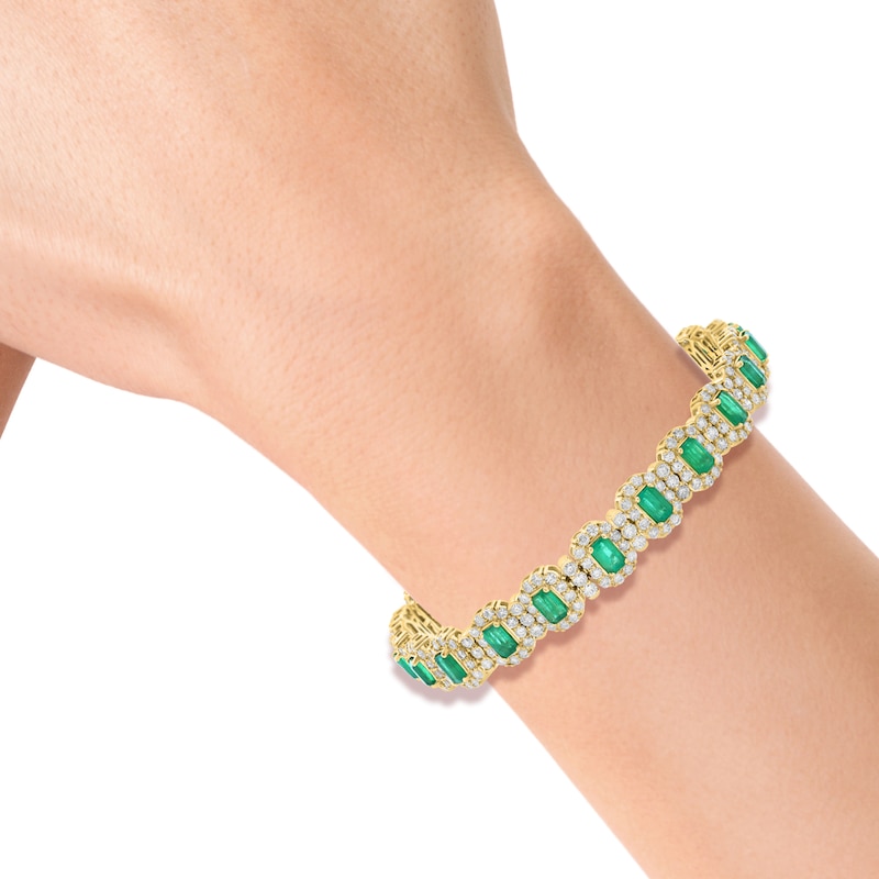 EFFY™ Collection Emerald-Cut Emerald and 6.00 CT. T.W. Diamond Frame Bracelet in 14K Gold - 7.5"