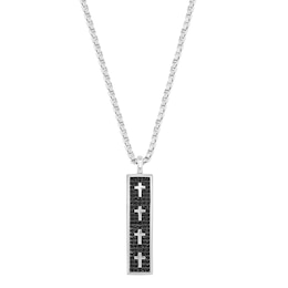 EFFY™ Collection Men's Black Sapphire Cross Tag in Sterling Silver - 22"