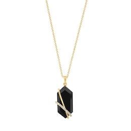 EFFY™ Collection Hexagon-Cut Black Onyx and 0.12 CT. T.W. Diamond Necklace in 14K Gold - 18"