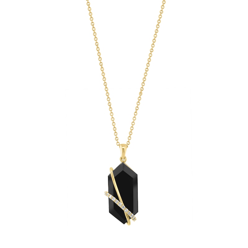EFFY™ Collection Hexagon-Cut Black Onyx and 0.12 CT. T.W. Diamond Necklace in 14K Gold - 18"