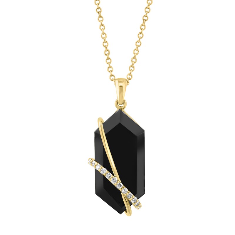 EFFY™ Collection Hexagon-Cut Black Onyx and 0.12 CT. T.W. Diamond Necklace in 14K Gold - 18"