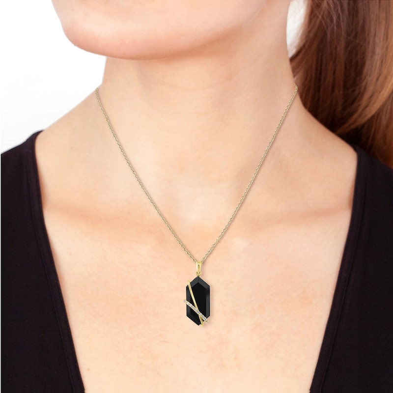 EFFY™ Collection Hexagon-Cut Black Onyx and 0.12 CT. T.W. Diamond Necklace in 14K Gold - 18"