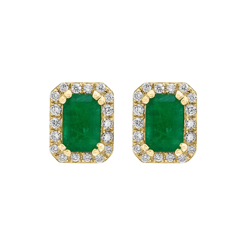 EFFY™ Collection Emerald-Cut Emerald and 0.15 CT. T.W. Diamond Stud Earrings in 14K Gold