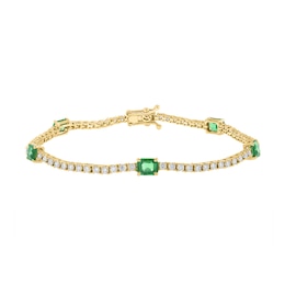 EFFY™ Collection Emerald-Cut Emerald and 1.50 CT. T.W. Diamond Station Bracelet in 14K Gold - 7"