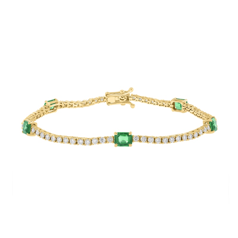 EFFY™ Collection Emerald-Cut Emerald and 1.50 CT. T.W. Diamond Station Bracelet in 14K Gold - 7"