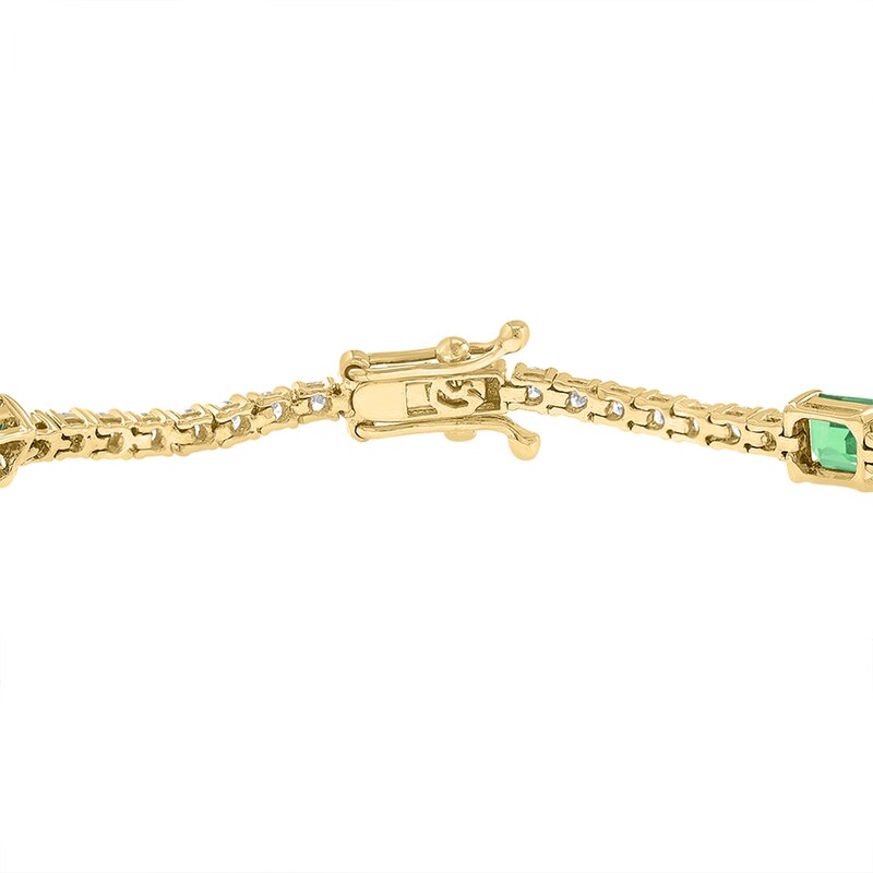 EFFY™ Collection Emerald-Cut Emerald and 1.50 CT. T.W. Diamond Station Bracelet in 14K Gold - 7"
