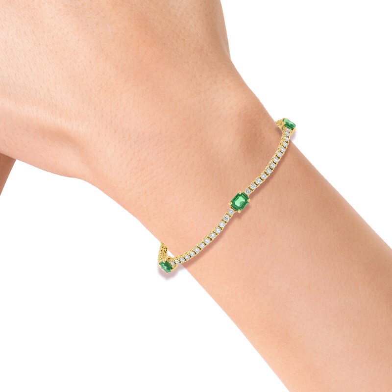 EFFY™ Collection Emerald-Cut Emerald and 1.50 CT. T.W. Diamond Station Bracelet in 14K Gold - 7"
