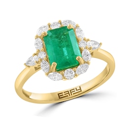 EFFY™ Collection Emerald-Cut Emerald and 0.70 CT. T.W. Diamond Frame Ring in 14K Gold
