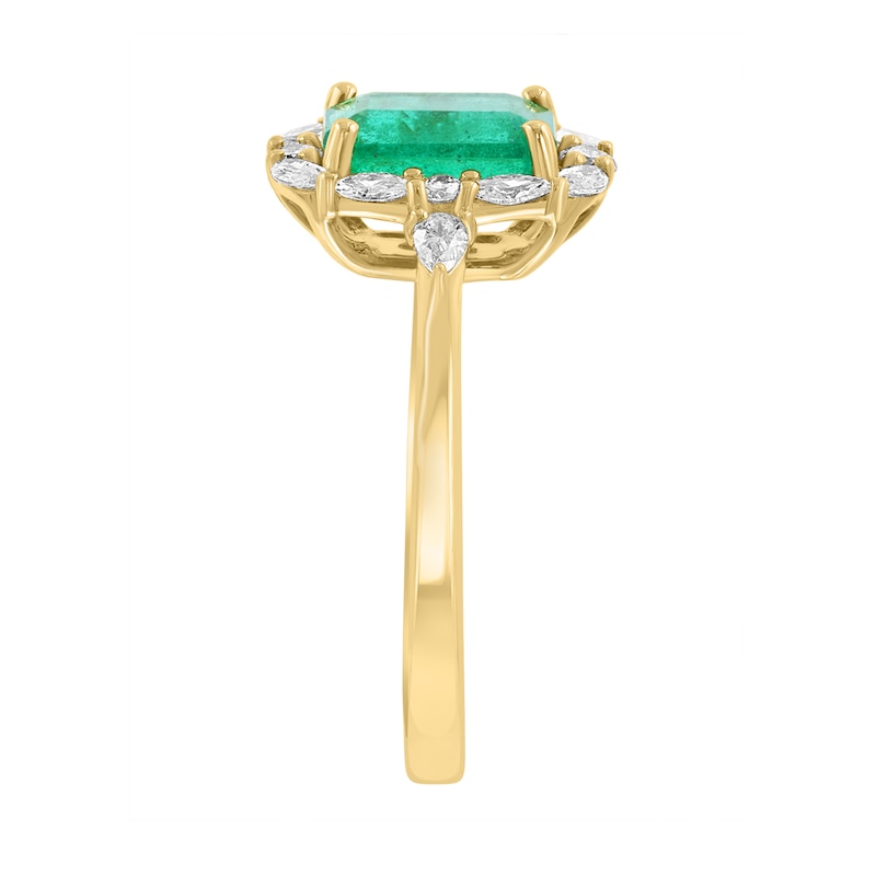 EFFY™ Collection Emerald-Cut Emerald and 0.70 CT. T.W. Diamond Frame Ring 14K Gold