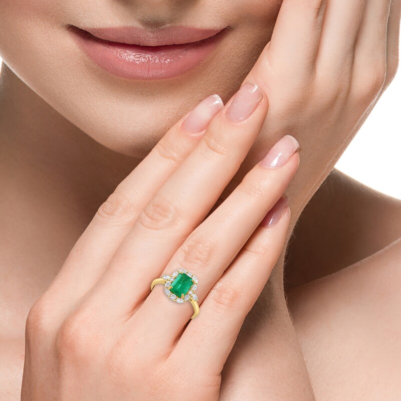EFFY™ Collection Emerald-Cut Emerald and 0.70 CT. T.W. Diamond Frame Ring 14K Gold