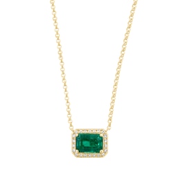 EFFY™ Collection Emerald-Cut Emerald and 0.07 CT. T.W. Diamond Frame Necklace in 14K Gold - 18"