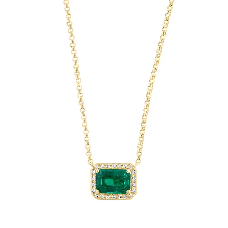 EFFY™ Collection Emerald-Cut Emerald and 0.07 CT. T.W. Diamond Frame Necklace in 14K Gold - 18"
