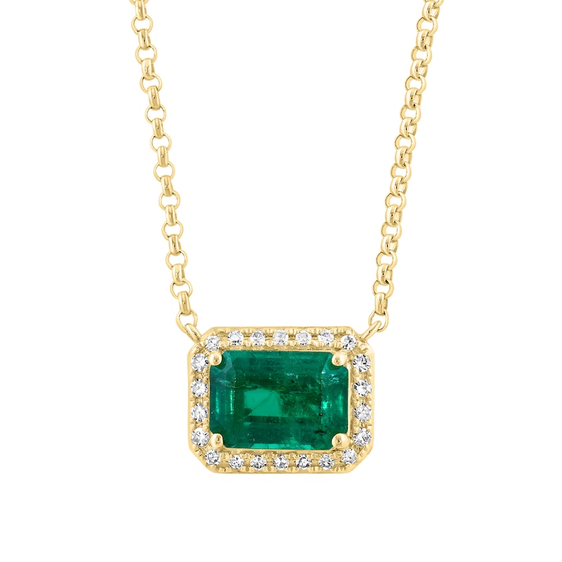 EFFY™ Collection Emerald-Cut Emerald and 0.07 CT. T.W. Diamond Frame Necklace in 14K Gold - 18"