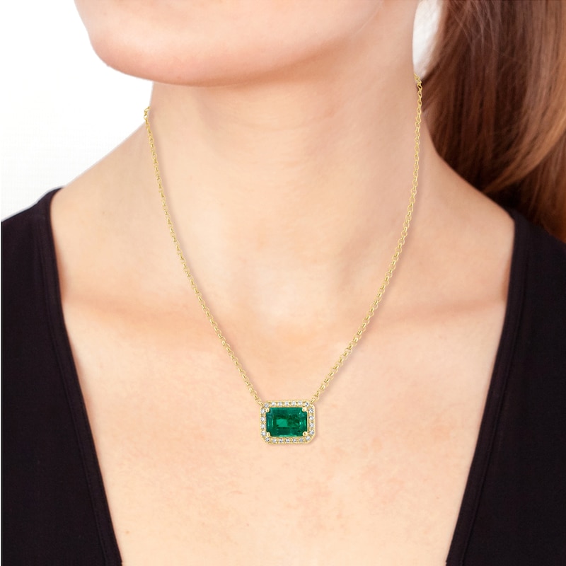 EFFY™ Collection Emerald-Cut Emerald and 0.07 CT. T.W. Diamond Frame Necklace in 14K Gold - 18"