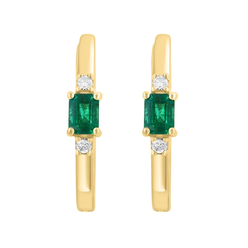 EFFY™ Collection Emerald-Cut Emerald and 0.05 CT. T.W. Diamond Hoop Earrings in 14K Gold