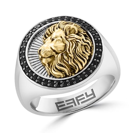 EFFY™ Collection Men's Black Sapphire Lion Ring in Sterling Silver with 18K Gold Plate