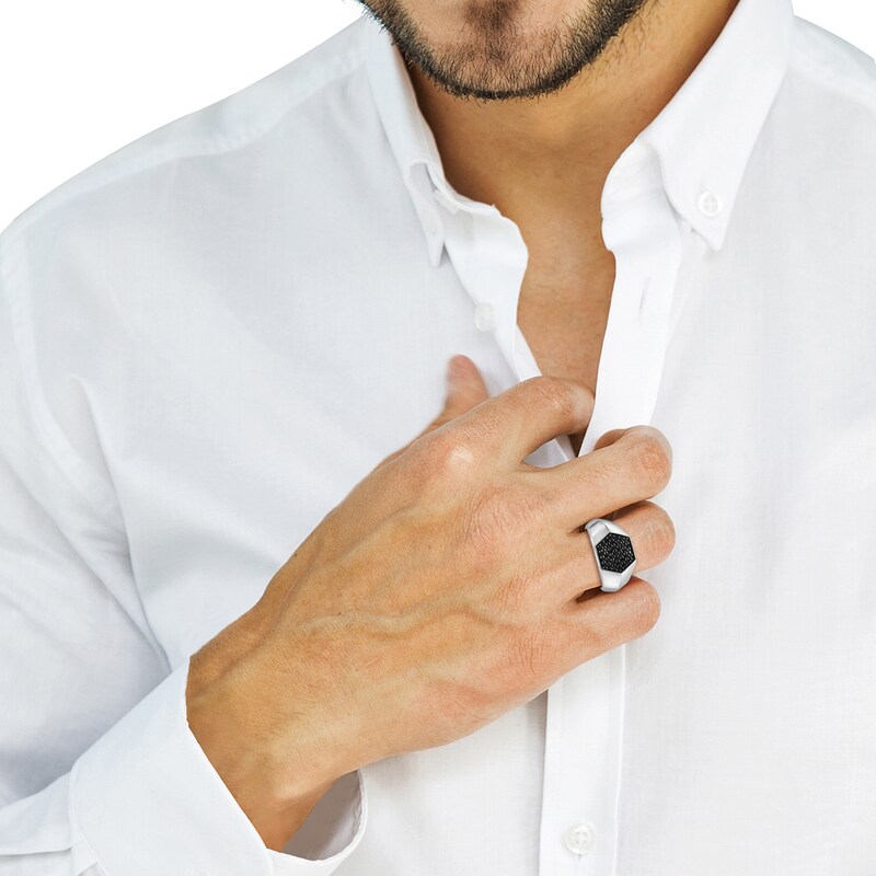 EFFY™ Collection Men's Black Sapphire Hexagon Ring Sterling Silver