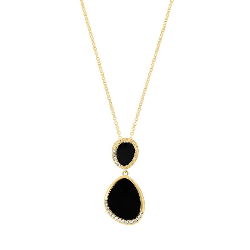 EFFY™ Collection Freeform Black Onyx and 0.08 CT. T.W. Diamond Necklace in 14K Gold - 18"