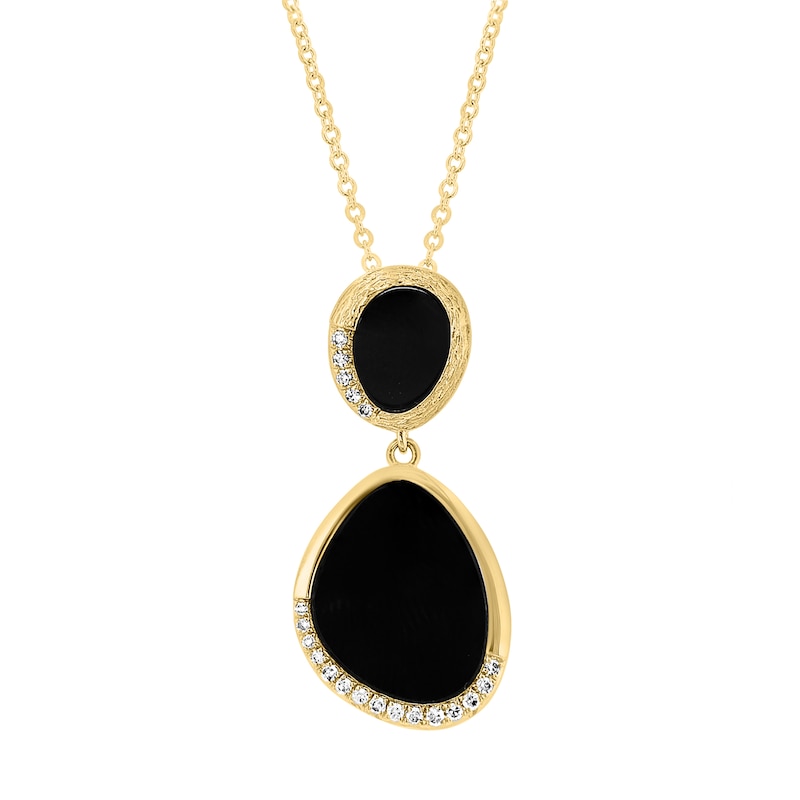 EFFY™ Collection Freeform Black Onyx and 0.08 CT. T.W. Diamond Necklace in 14K Gold - 18"