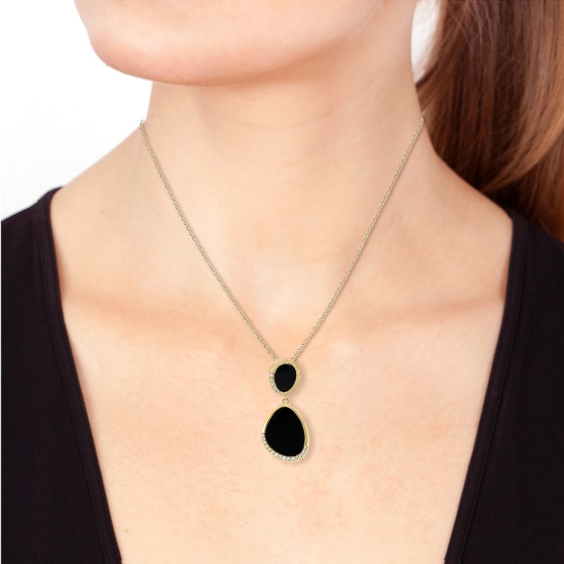 EFFY™ Collection Freeform Black Onyx and 0.08 CT. T.W. Diamond Necklace in 14K Gold - 18"