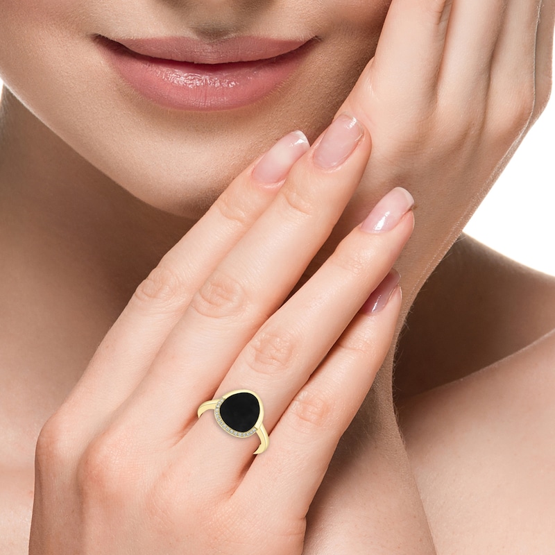 EFFY™ Collection Freeform Black Onyx and 0.05 CT. T.W. Diamond Ring 14K Gold