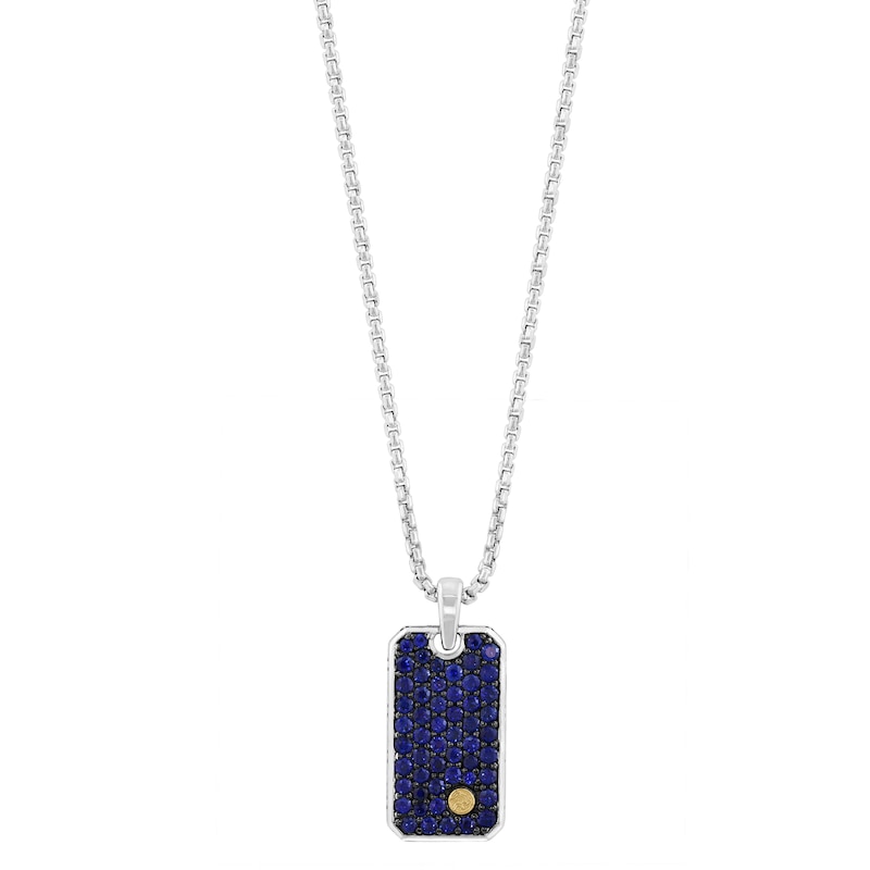 EFFY™ Collection Men's Blue Sapphire Tag Necklace in Sterling Silver with 18K Gold Plate - 22"
