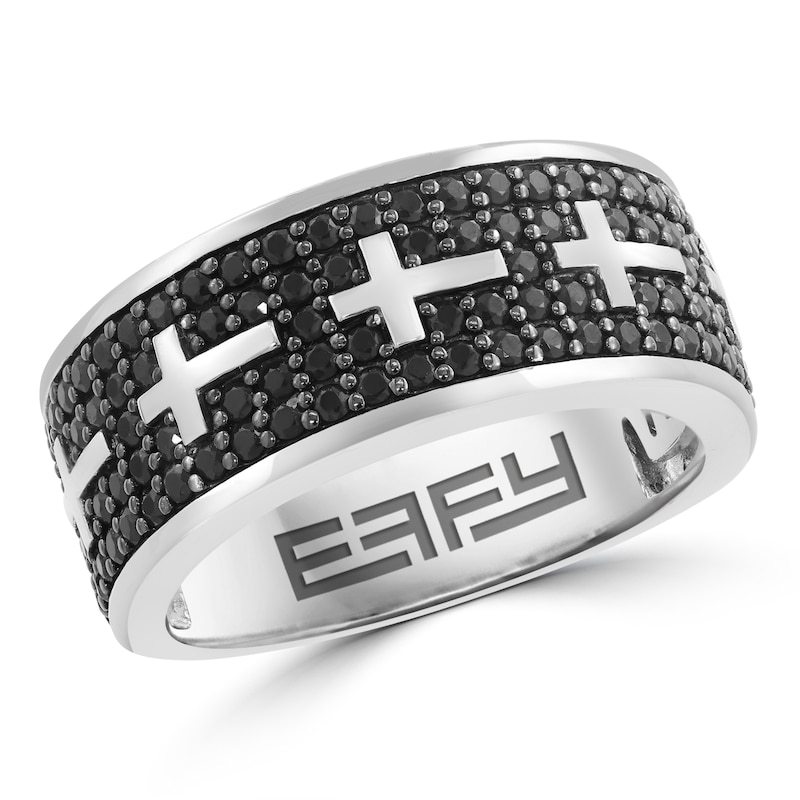 EFFY™ Collection Men's Black Sapphire Sideways Cross Ring Sterling Silver