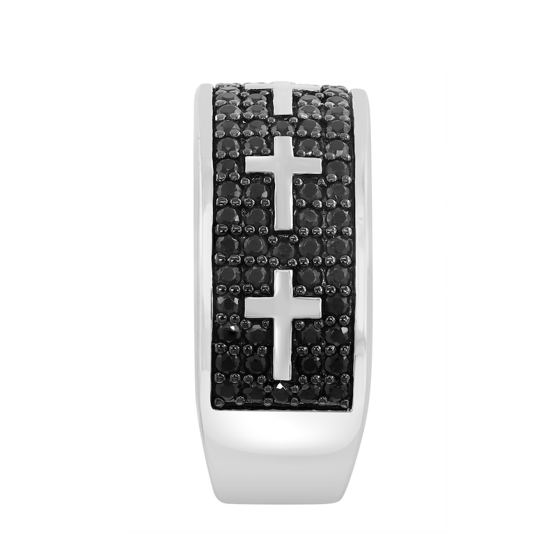 EFFY™ Collection Men's Black Sapphire Sideways Cross Ring Sterling Silver