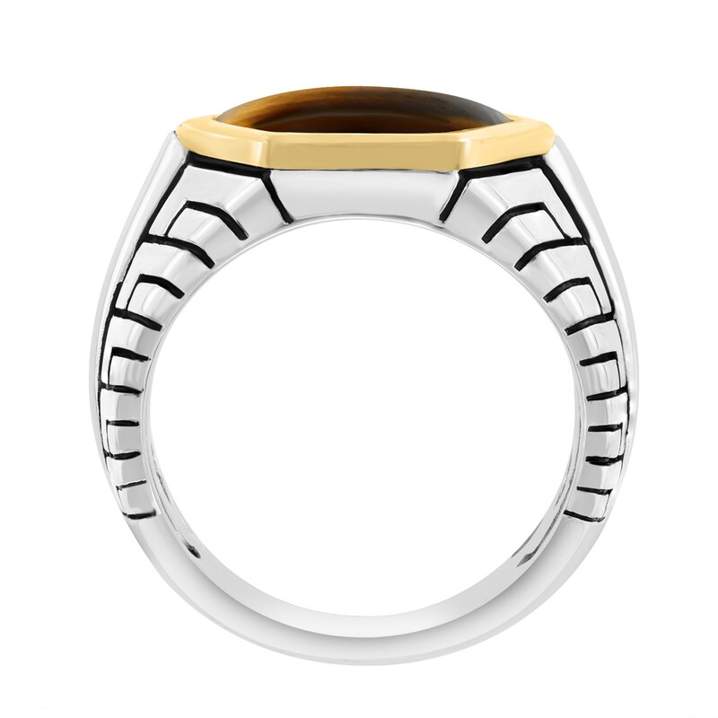 EFFY™ Collection Men's Hexagon Tiger's Eye Bezel-Set Ring Sterling Silver with 18K Gold Plate