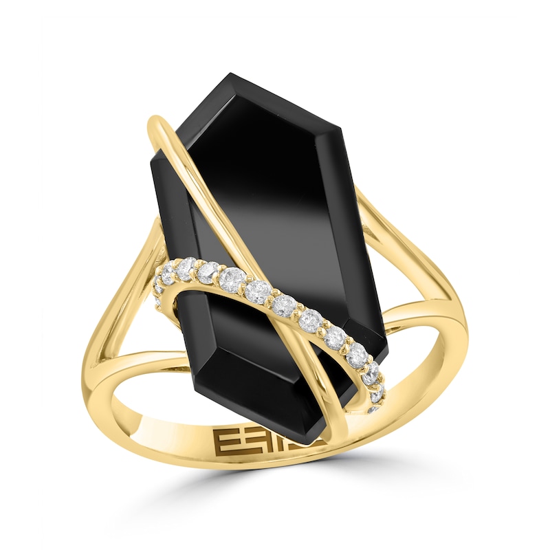 EFFY™ Collection Hexagon Black Onyx and 0.12 CT. T.W. Diamond Ring 14K Gold