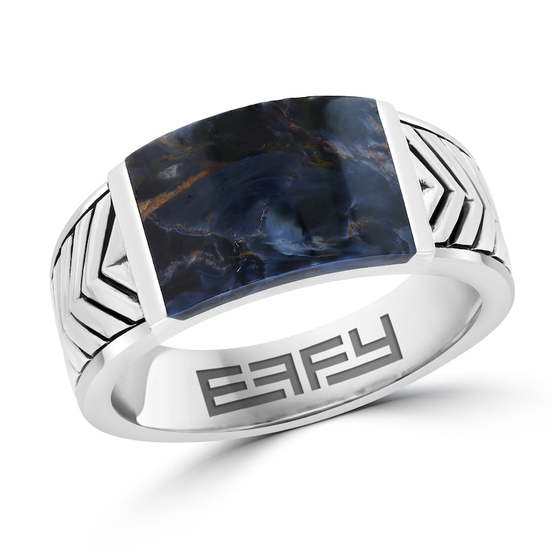 EFFY™ Collection Men's Pietersite Blue Quartz Bezel-Set Ring Sterling Silver