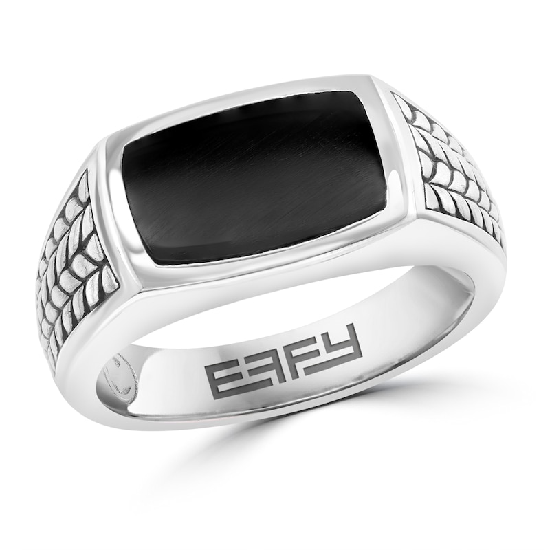 EFFY™ Collection Men's Rectangle Black Onyx Ribbed Ring Sterling Silver