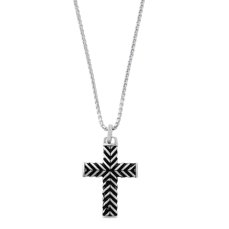 EFFY™ Collection Men's Chevron Cross Necklace in Sterling Silver - 22"
