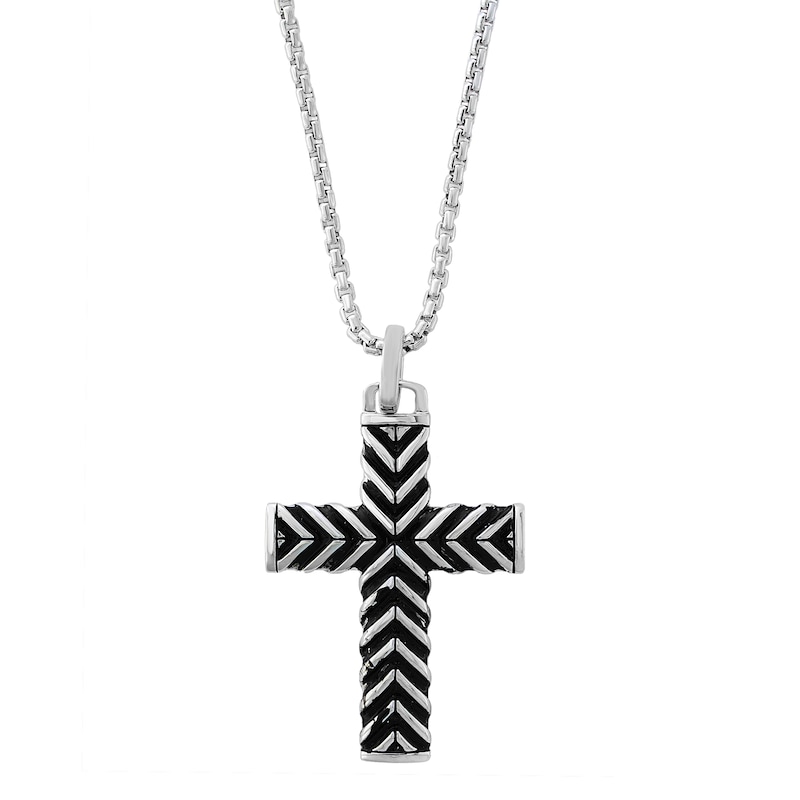 EFFY™ Collection Men's Chevron Cross Necklace in Sterling Silver - 22"