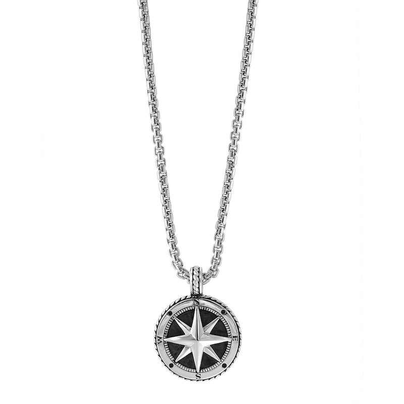 EFFY™ Collection Men's Black Onyx Compass Star Necklace in Sterling Silver - 22"