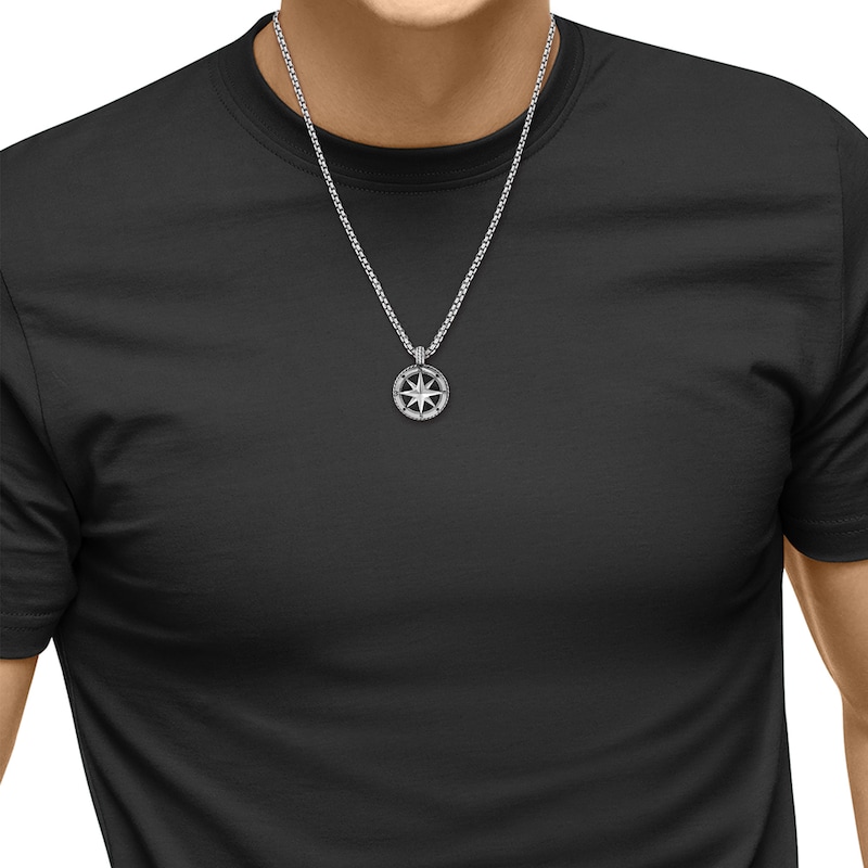 EFFY™ Collection Men's Black Onyx Compass Star Necklace in Sterling Silver - 22"