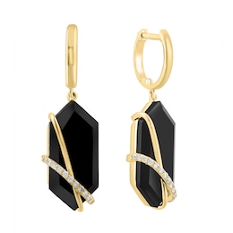 EFFY™ Collection Hexagon Black Onyx and 0.12 CT. T.W. Diamond Drop Earrings in 14K Gold