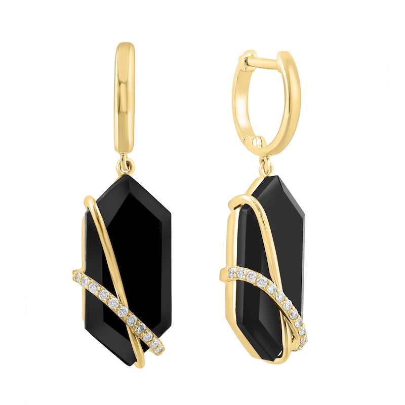 EFFY™ Collection Hexagon Black Onyx and 0.12 CT. T.W. Diamond Drop Earrings in 14K Gold